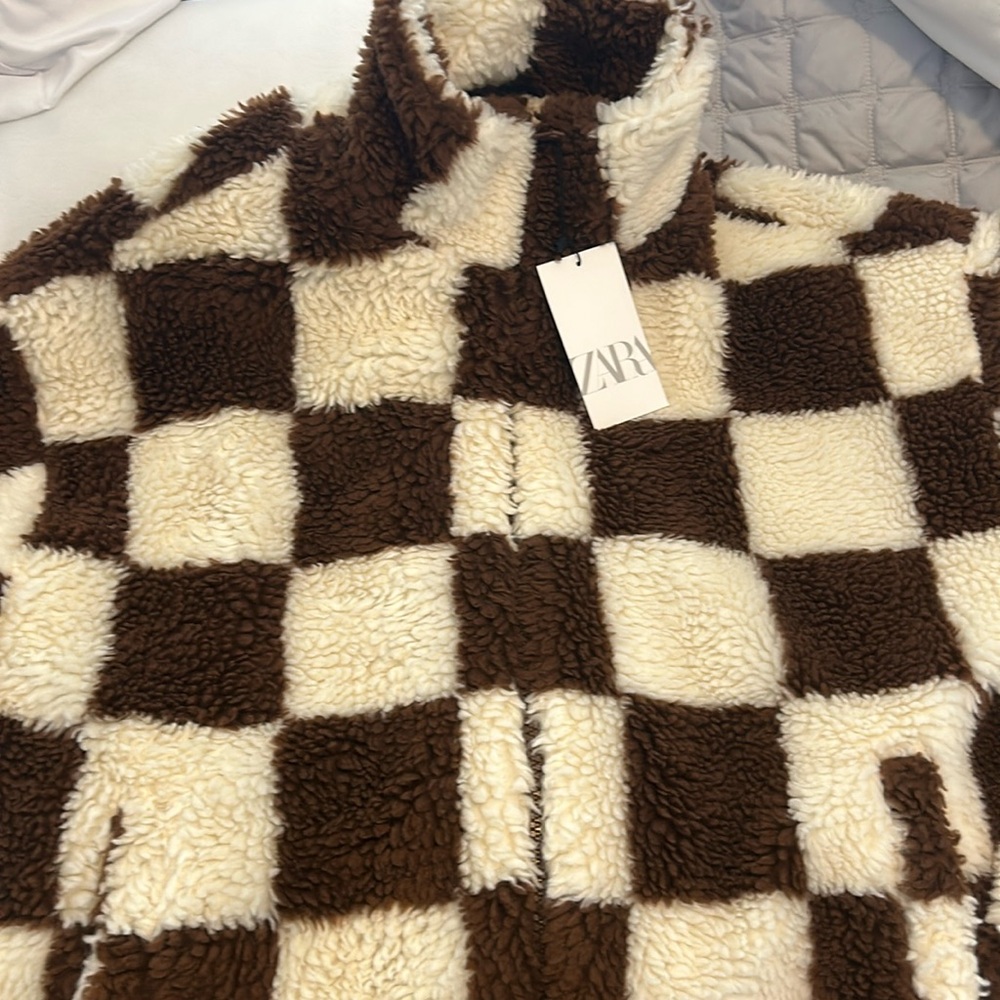 Zara checkerboard Sherpa jacket.